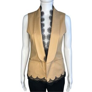 Pinko Tan Vest with Black Lace Details S
